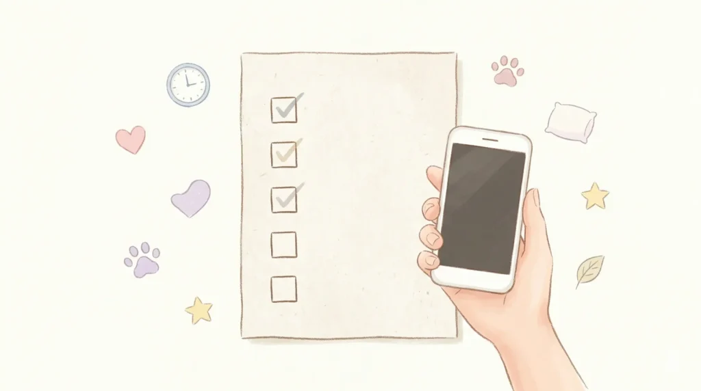 泊まるべき日を10秒で判断するための、シンプルなチェックリストのイメージイラスト（文字なし）