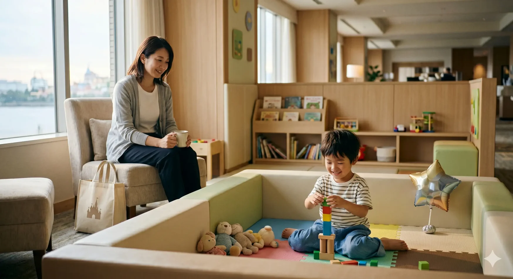 親は休みたいが子どもは少し動きたい朝に合うホテルのイメージ